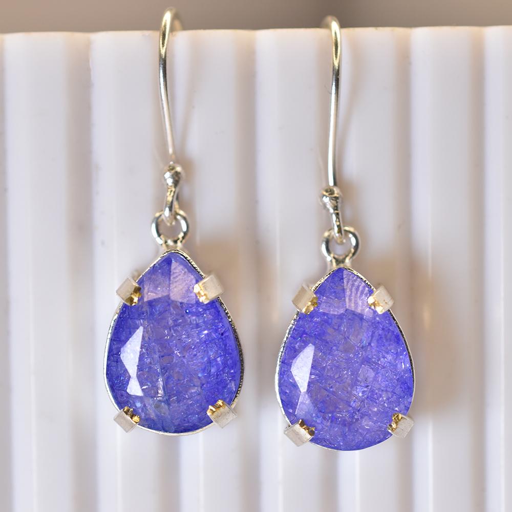 

44 Ct Natural Purple Tanzanite Pear Stone Earrings 925 Sterling Silver CERTIFIED my.er-36-k 39.8 mm approx. фіолетовий