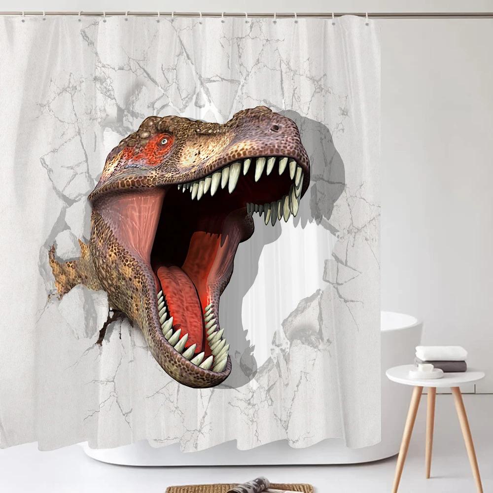 Lustige Hund Dinosaurier Duschvorhänge Cooler Katze reitet Dinosaurier Japanische Ozeanwelle Kinder Badezimmervorhang Raumdeko Mit Haken