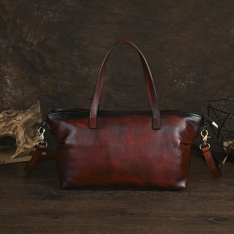 Johnature Dámská retro kabelka Pravá kůže Jednobarevné tašky přes rameno Všestranná měkká hovězí kůže Crossbody kabelka