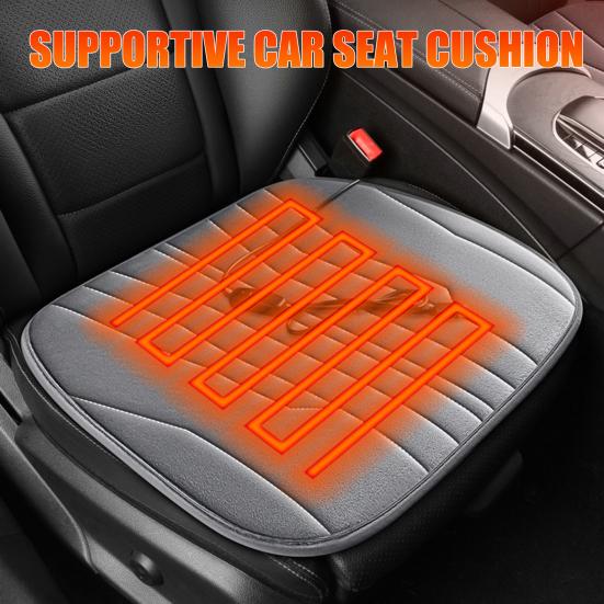 12V Heated Car Seat Cushion 17.72"x17.72" Thick Memory Foam Seat Protector Pad Anti-Slip Bottom Car Seat Pad for Car Office Home Use