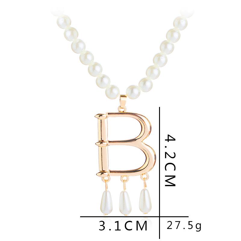Fashion pearl necklace, creative sweater chain, letter pendant, European and American jewelry