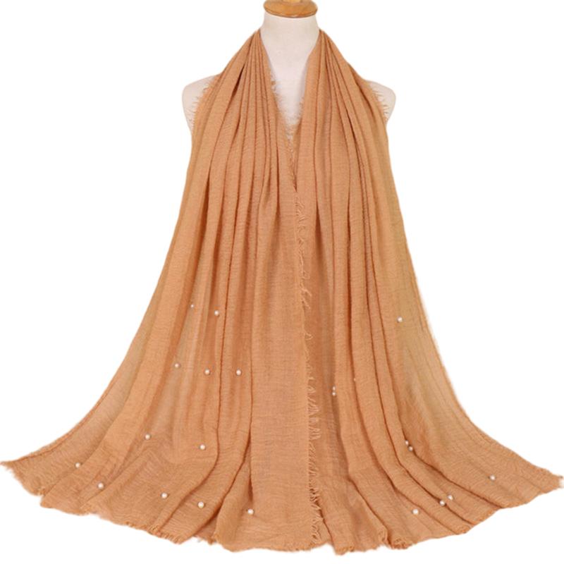 New Plain Crinkled Cotton Muslim Hijab Scarf Women Ladies Scarfs Shawls Head Wrap Pearl Beads Head Scarves Soft Muffler Stole