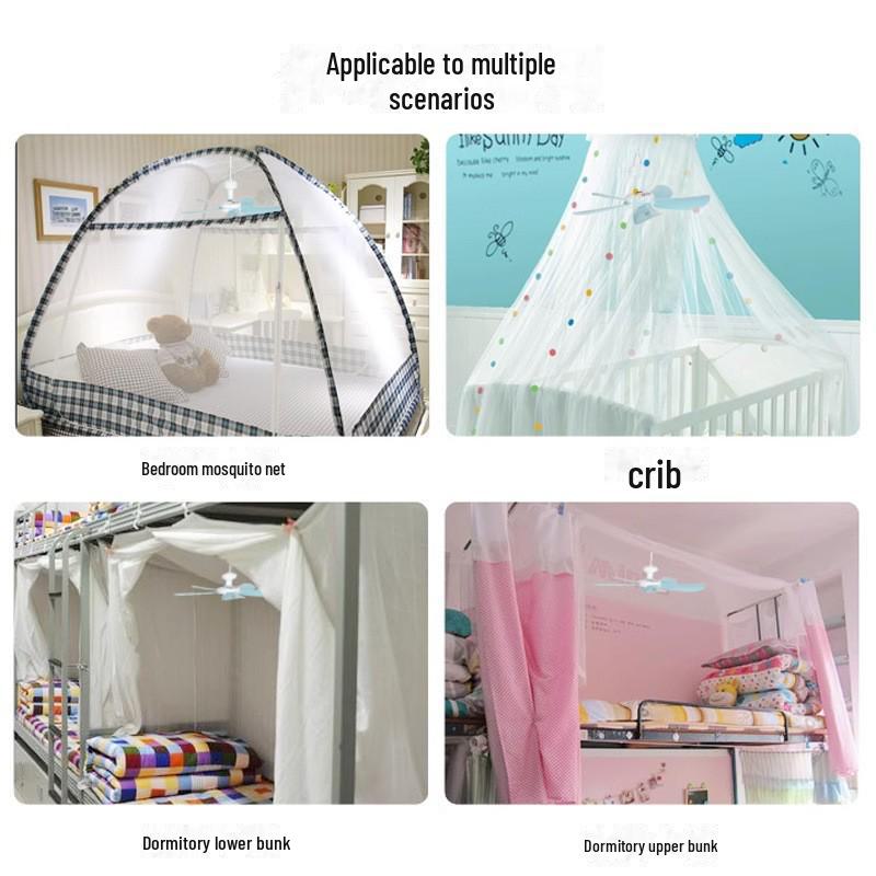 Compact Dorm Ceiling Fan with Remote Control - Quiet, Powerful Breeze with Mosquito Net