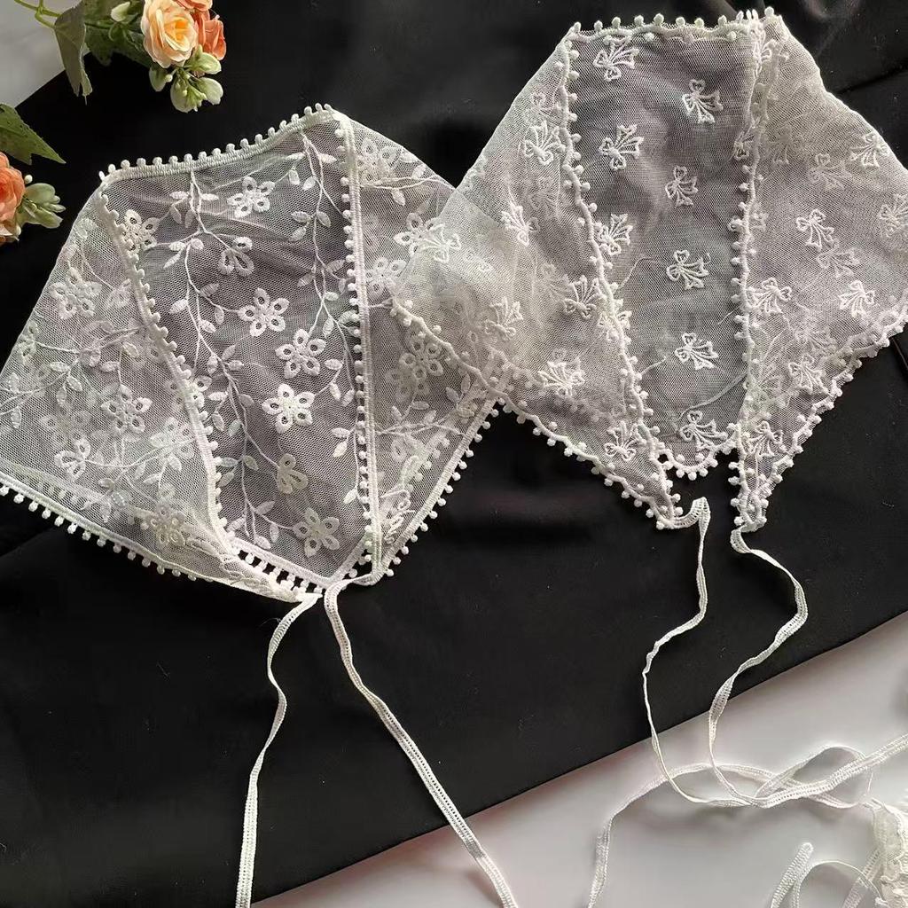 Pastoral French Lace Triangle Headscarf & Waistband Accessory - Women's Retro Sun Protection Silk Scarf