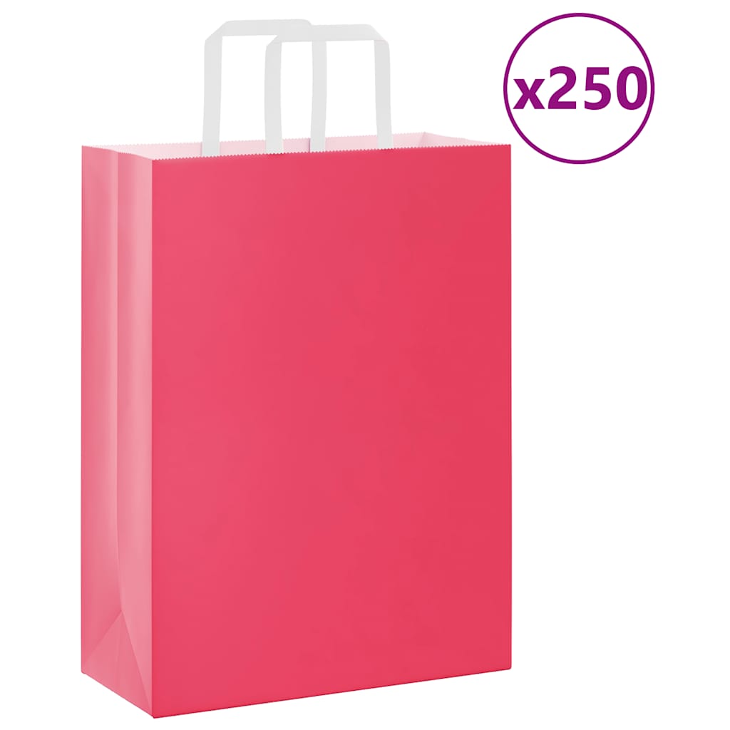Paper Shopping Bags 250 Pcs with Handles Pink 26 X 12 X 35 Cm