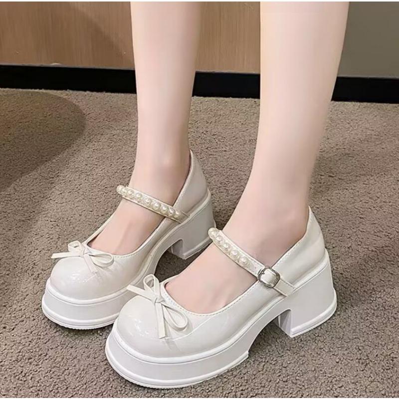 Fashion Luxury Women High Heels Elegant Bow Versatile Women Mary Jane Shoes Pearl Lace Party Wedding Shoes Fashion Platform Women Pumps