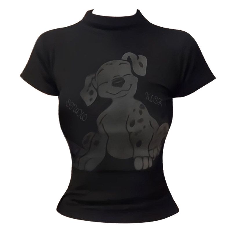 

Women s Summer Mechanical Style Small Turtleneck Y2g Short-Sleeved T-shirt Black [High Quality] S