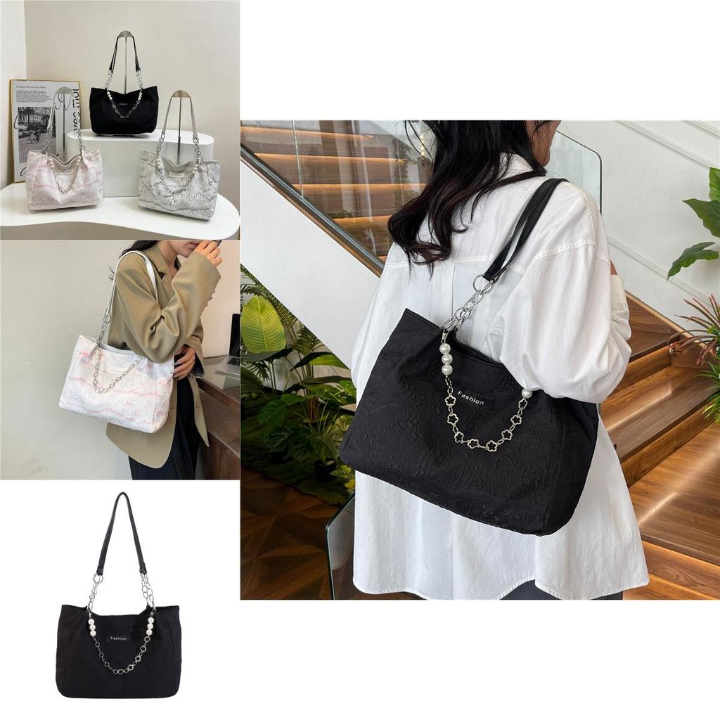 2024 Summer Fashion Stylish Pearl Chain Casual Shoulder Bag Large Tote For Women