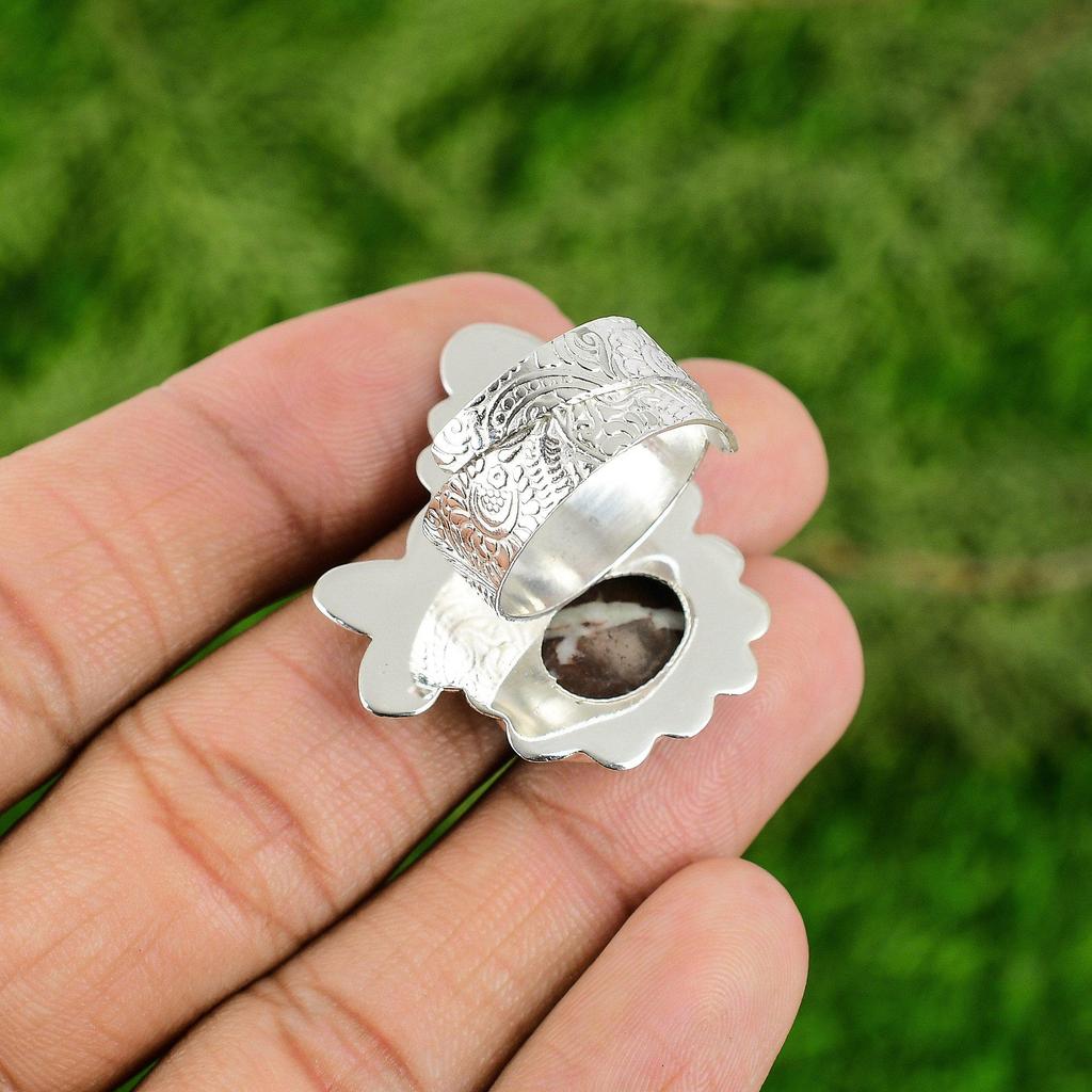 Natural Coconut Jasper Gemstone 925 Silver Promise Adjustable Ring For Women