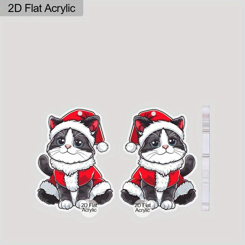 2D Flat Christmas Earrings Cute and Fun Acrylic Christmas Hat Black Cat Earrings Women's Holiday Party Accessories