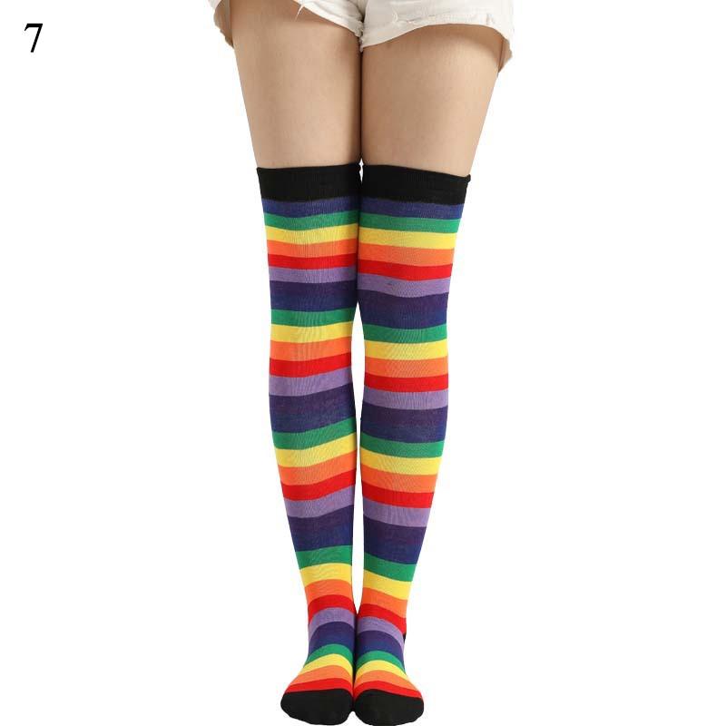 1Pair Trend Rainbow Stripes Long Paragraph Long Thin Over Knee Legs Lady Socks 1Pair Trend Rainbow Stripes Long Paragraph Long Thin Over Knee Legs Lady Socks