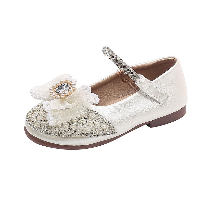 Autumn 2025 Sequined Bow Princess Shoes: Fashionable Leather Shoes for Girls