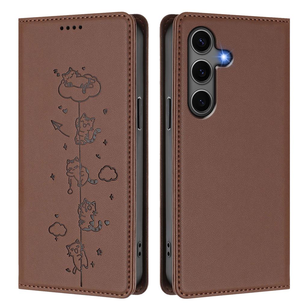 For Samsung Galaxy S25+/Galaxy S24+ Case RFID Blocking Wallet Stand Imprinted Cat Pattern Leather Phone Cover