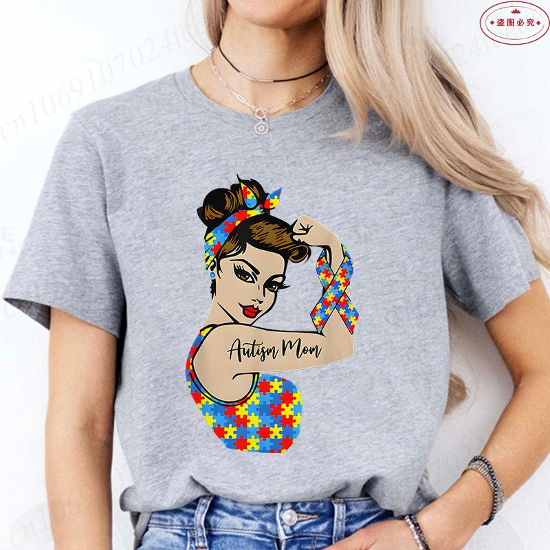 

Autism Mom TShirt for Women Fashion Awareness Graphic Y2k Tops Casual Short Sleeve Tees Harajuku Female Clothing M
