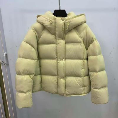 Jachetă pufoasă de iarnă europeană nouă pentru femei, scurtă, cu glugă, umplută cu puf de rață albă, jachetă la modă, călduroasă, trend
