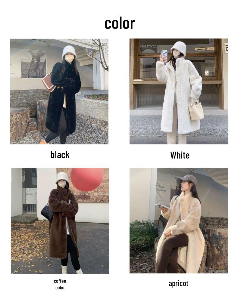 2024 Eco-Friendly Mink Fur Long Coat with Stand-Up Collar - Plus Size & Fashionable