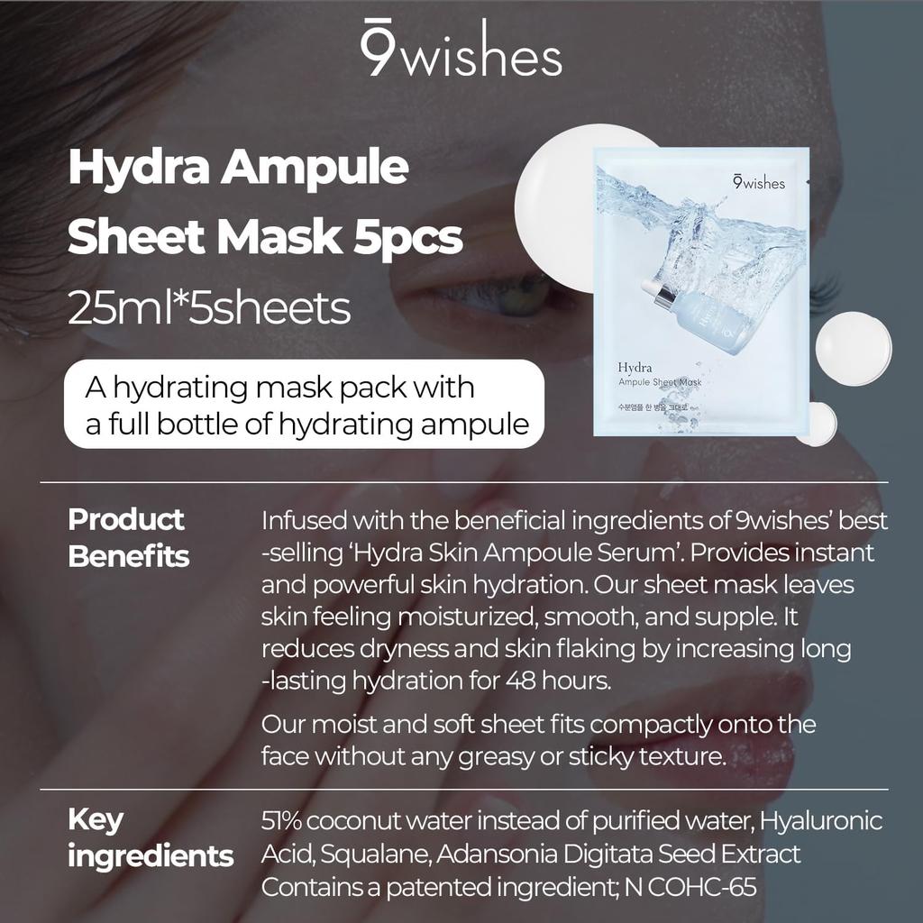 9WISHES Hydra Ampullen Tuchmaske 25ml*5 Stück