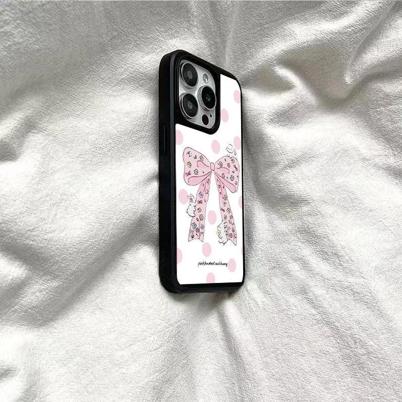 Pink polka dot bow rabbit suitable for IPhone17 mobile phone case 15 matte PC16 girl 13 new 14 cute