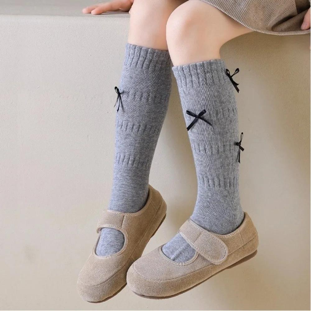 Warm Solid Color Long Girls Socks Korean Style Breathable Long Sock Sweet Bow Grils Stocking 1-5 Year