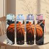 1 Stück Dunkler Spritzer Basketball Sportdruck 750 ml Farbe Kunststoff Sportwasserflasche Auslaufsicher Klappdeckel mit Strohhalm Geeignet für Sport Büro Zuhause
