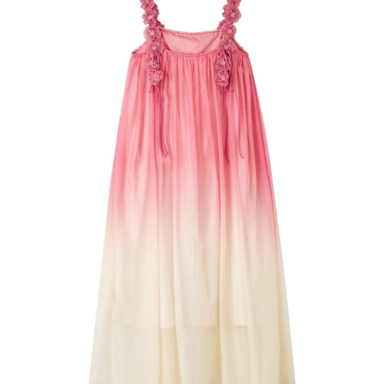 French Vacation Gradient Spaghetti Strap Chiffon Maxi Dress - Women's Beach Holiday Summer Skirt