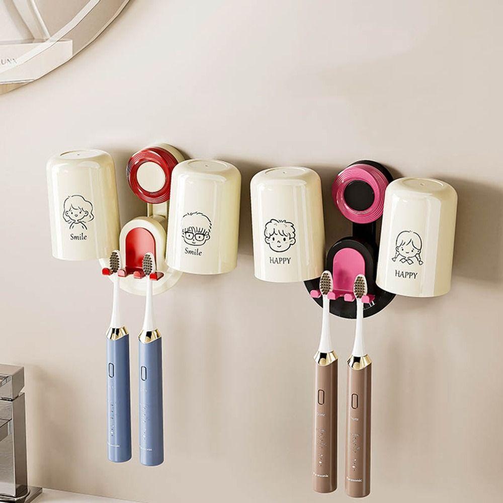 

Punch-free Electric Toothbrush Holder Wall Mounted Toothbrush Storage Organizer for Home Beige-Red