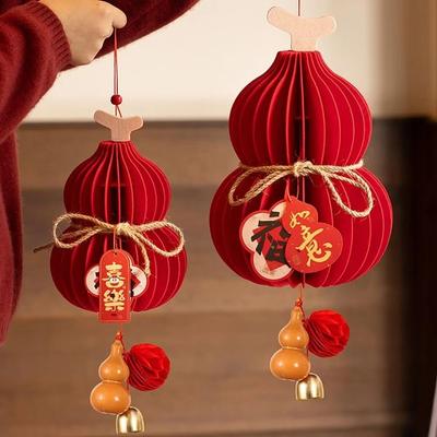 Red Felt New Year Decoration Small Lanterns Gourds Shape Lucky Charm Tassel Wall Hanging New Year Pendants Shop Decoration