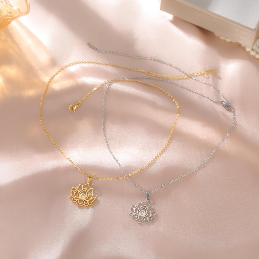 Dreamtimes Lotus Flower Charm Necklace for Women Yoga Protection Pendant Necklace Stainless Steel Healing Symbol Amulet Jewelry