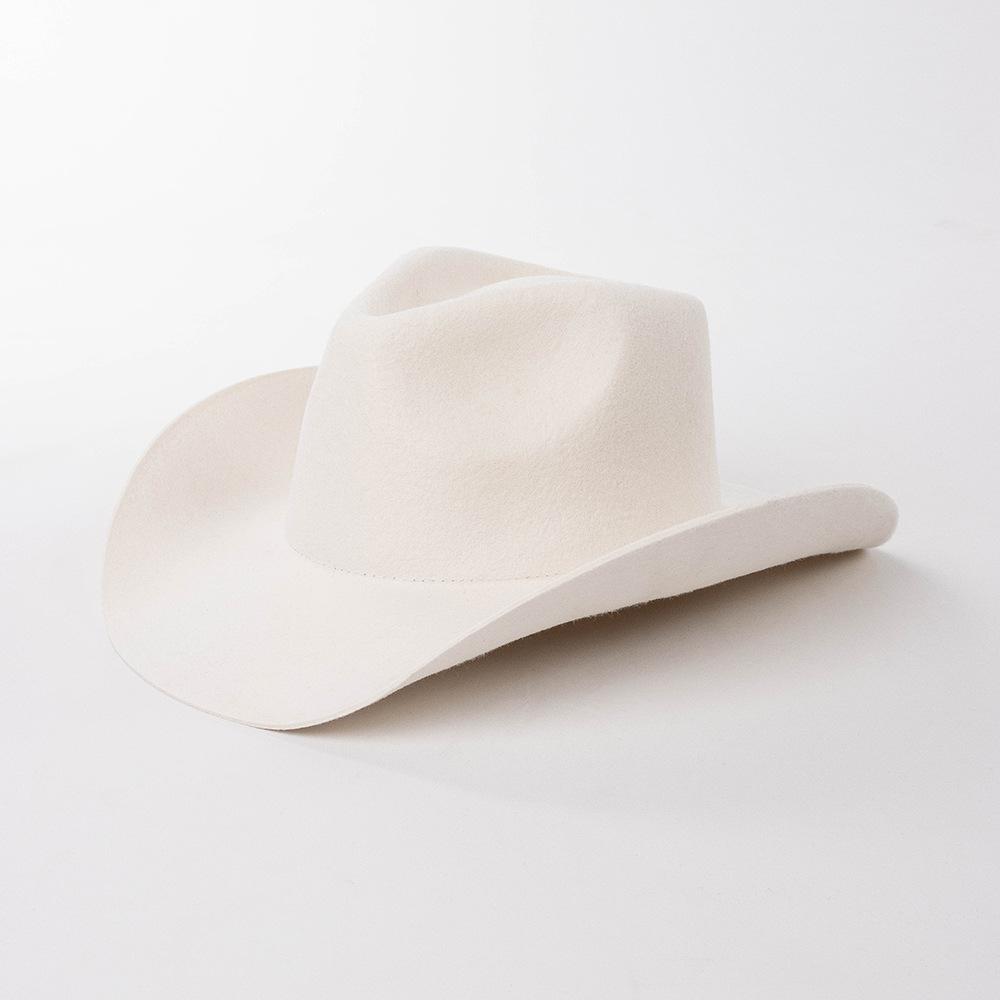 Chapeau de cowboy automne et hiver nouveau chapeau de cowboy en feutre de laine blanc chapeau jazz mode décontractée européenne et américaine chapeau de cowboy bouclé