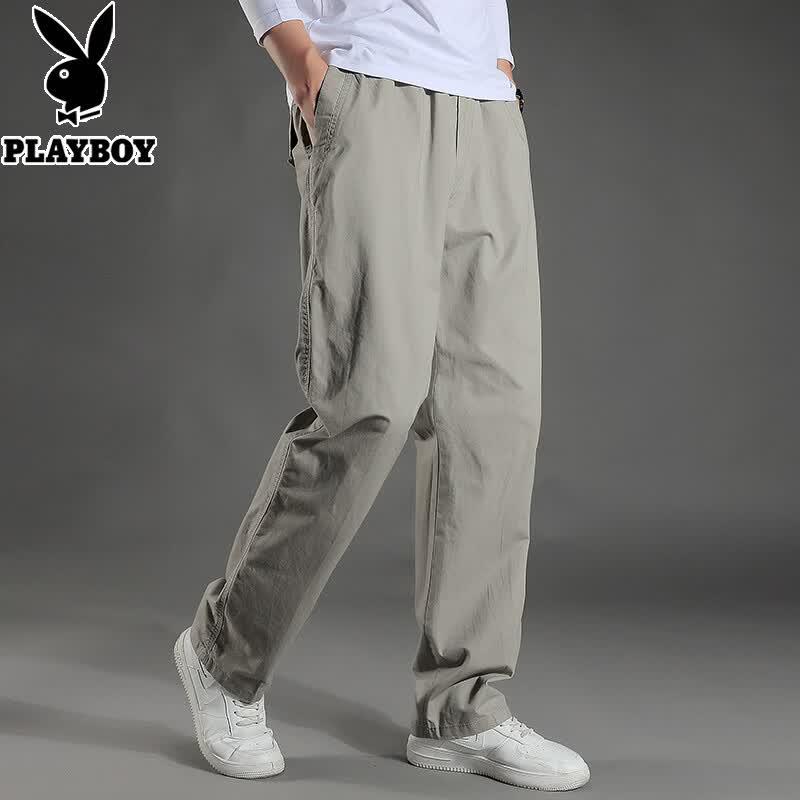 PLAYBOY Men's Loose Straight-Leg Cotton Casual Cargo Pants