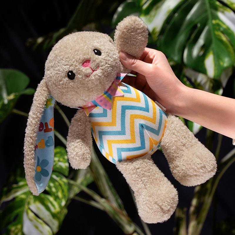 30Cm Stripe Soft Lop Plush Toy Stuffed White Grey Brown Kawaii Rabbit Plushie Cartoon Animal Sleeping Companion Girlfriend Gift