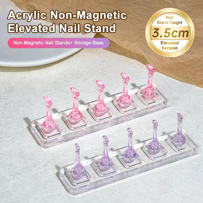 5 Grid Non Magnetic Acrylic Nail Stand False Nail Display Tips Holder For Cat Eye Gel Press On Nails Display Rack Practice