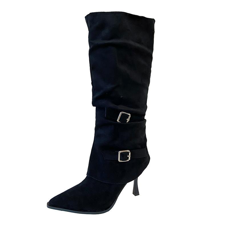 F868-2 Abnehmbare 2 Tragevarianten 2025 Neue Herbst- und Winterstiefel mit spitzer Zehenpartie und dünnem Absatz, Skinny Stiefel mit Gürtelschnalle, High Heel Stiefel Damen