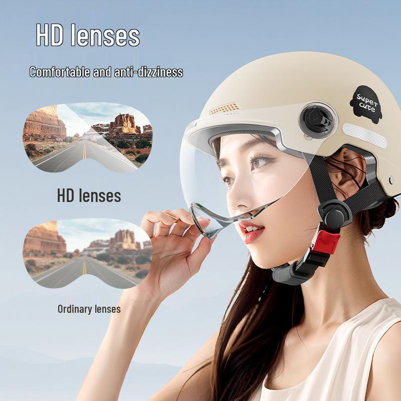 

Summer Safety Helmet for Men & Women - Sun Protection, 3C Certified for Electric Scooters & Motorcycles Beige Short Brown Visor