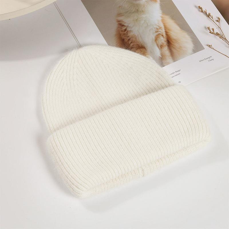 Winter Hats Woman Soft Knit Beanie Warm Rabbit Fur Hat Solid Color Slouchy Cap Casual Outdoor Fashion Solid Adult Cover Head