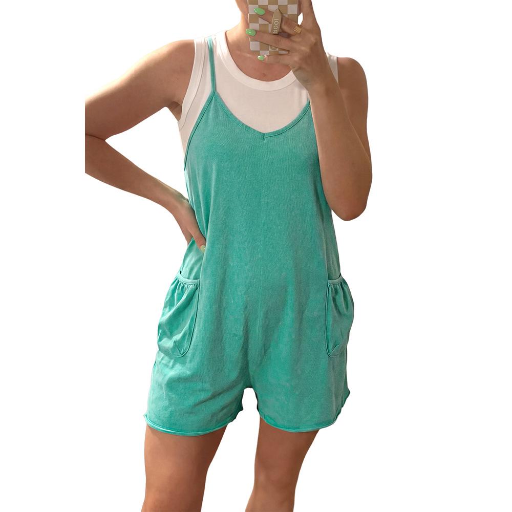 

Women s European & American Sleeveless Knit Jumpsuit with Pockets - Casual Summer Shorts Style Medium