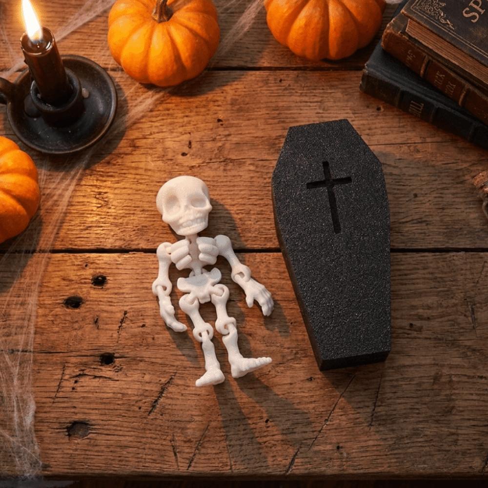 3D-Printed Articulated Skeleton Halloween Mini Coffin Box Haunted House Decorations