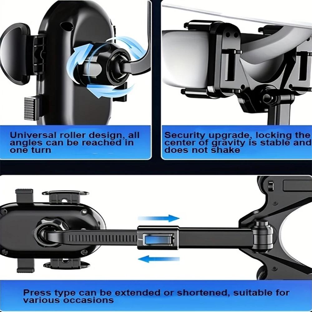 2027 Upgraded Rearview Mirror Car Phone Mount – 360° Rotatable & Telescopic Arm, Universal Clip-On Holder for All Smartphones
