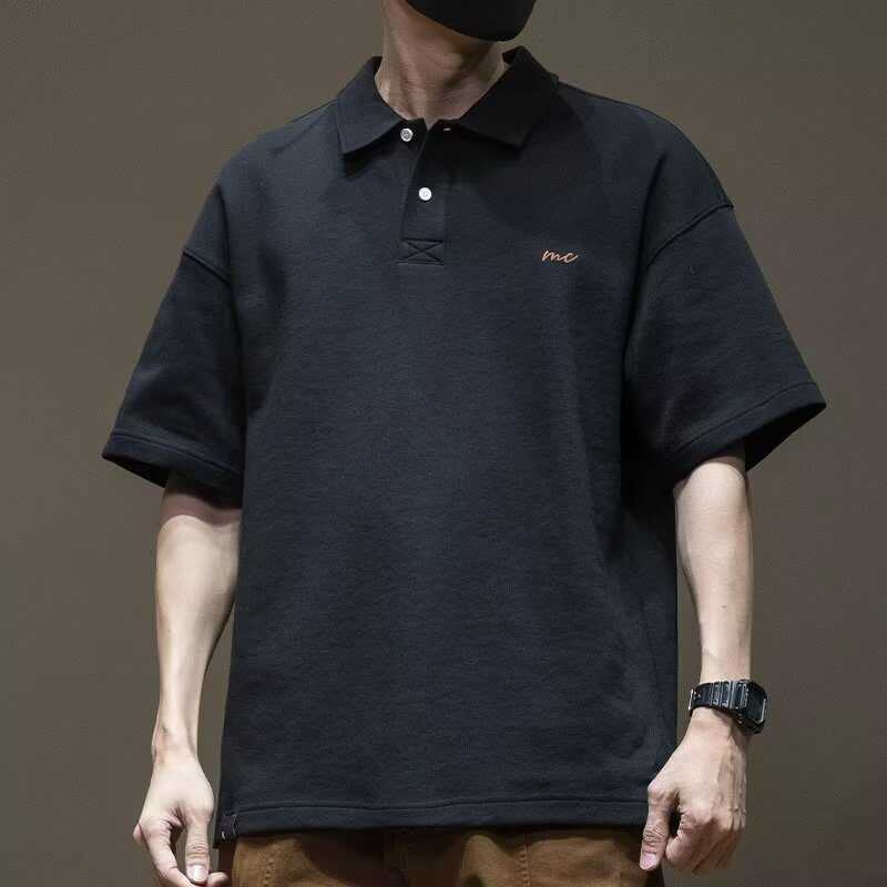 Japanese Vintage Breathable Moisture Wicking Men's Loose Polo Shirt - Wrinkle Resistant Casual Sport Short Sleeve Collared Shirt