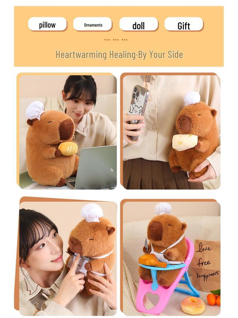 Chef Capybara Plush Toy - Cute Stuffed Animal Pillow Gift for Kids & Girls