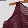 INCERUN Men Round Neck Sleeveless Mesh Netyarn Hollow Tank Tops T-shirts