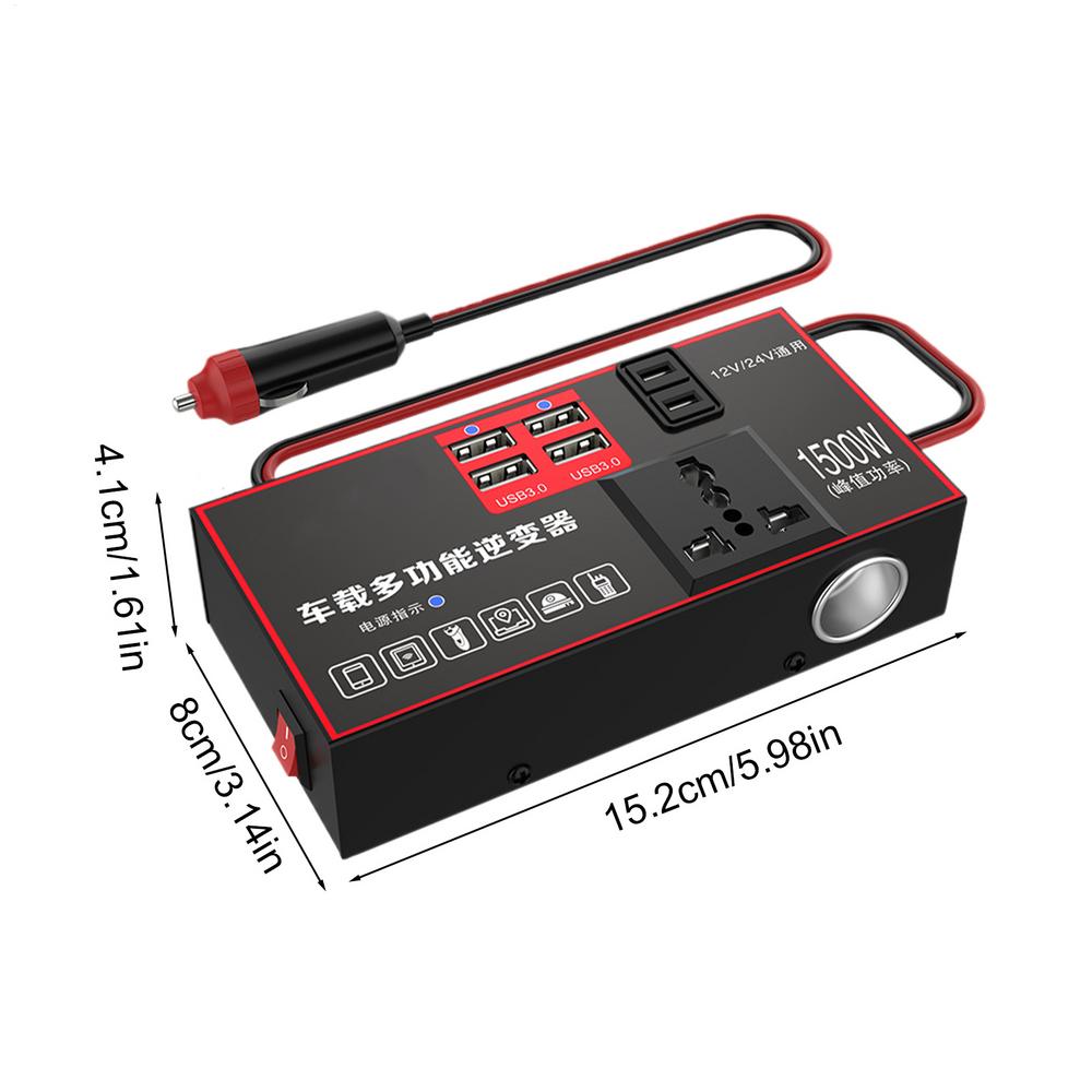 

Car Inverter 220V Outlet 1500W Multiple Ports Automobile Adapter USB Charging for Workstation Marine Truck Road Trip Boat Travel чёрный