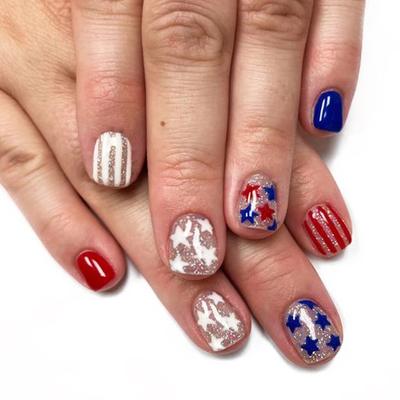 Square Press On Nail 4th of July Fake Nail Independence Day Glues On Nail Patriotic False Nail Full Cover Fake Nail