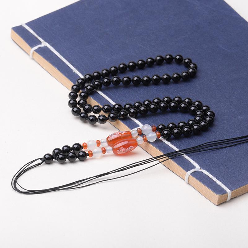 Handwoven Agate  Gemstone Bead Chain with 6mm Cord Pendant Lanyard
