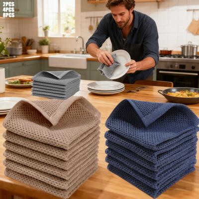 2/4/8PCS Cotton Square Towels - Handkerchiefs Tea Towels with Honeycomb Design High Absorbency Breathable Kitchen Towels