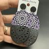 European Retro Wooden Long Print Earrings with Hollow Design