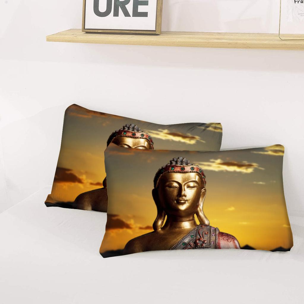 3D Quilt Cover Digital Printing, Three-Piece Buddha Statue