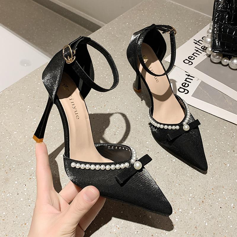 

Модные женские босоножки, летние, блестящие, с кристаллами, с ремешком на щиколотке, туфли-лодочки для женщин, сексуальные, с острым носком, на тонком каблуке, туфли для вечеринок, женские туфли на высоком каблуке 40 чёрный