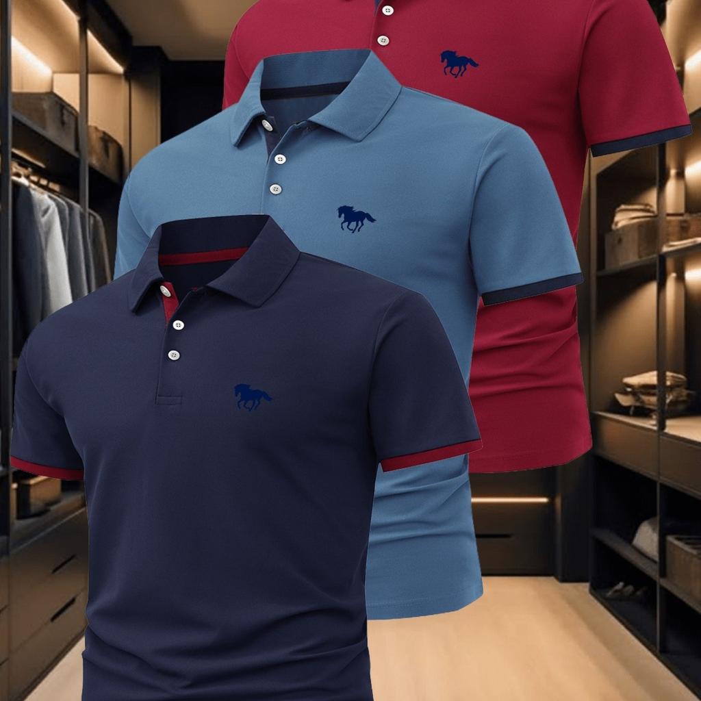 3 Stück Herren Poloshirt Mode Business Casual Kragen, Bequem Sommer Atmungsaktiv Kurzarm Kragen Poloshirt Oberteil Geschenk