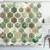 Sage Green Shower Curtain, Hexagon Honeycomb Pattern with Abstract Trippy Ornaments Jade Tones, Cloth Fabric Bathroom Decor Set